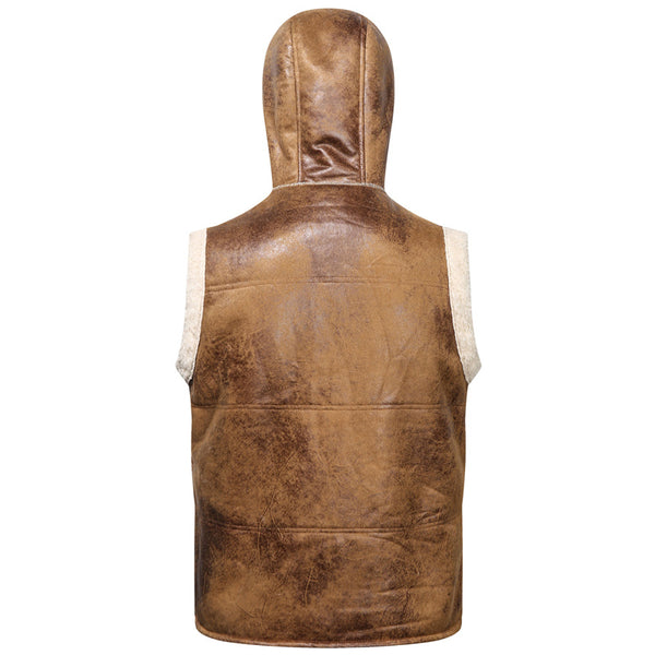 Men's Faux Fur-Lined Hooded Vest, Thickened and -Lined, Fashionable Windproof and Warm Outer Jacket for Men
