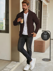 Men'S Solid Cable Knit Cardigan Fall Winter Button-Up Knit Coat