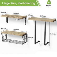 3pcs Wall Mounted Shelf Set - Wood Vertical Storage Organizer Above Toilet, Space Saving Bathroom Shelves for Small Bathrooms, Towel & Decor Storage