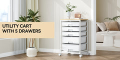 KINGRACK 5-Drawer Rolling Storage Cabinet with Lockable Casters & /Grey Drawers - Heavy-Duty Iron Frame, Space-Saving Mobile Organizer Cart, Compact 27-Inch Height, 3.2 Cu Ft Capacity, Stackable Design for Bedroom, Living Room, Home Office - Easy As