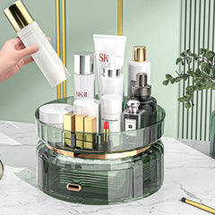 Makeup Organiser for Vanity, 360 Rotating Bathroom Organiser Countertop, High-Capacity Skincare Organiser, Spinning Cosmetics Organiser for Vanity Dresser Bathroom (2 Tiers, Green)