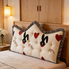 Luxurious Headboard Backrest Cushion with Ruffle Trim - Love Rabbit, Large Backrest Pillow, Princess-style Crown-Shaped Reading Cushion, Perfect for Bedroom/Sofa/Chair/Home Decor