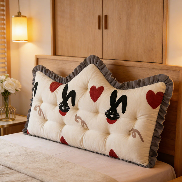 Luxurious Headboard Backrest Cushion with Ruffle Trim - Love Rabbit, Large Backrest Pillow, Princess-style Crown-Shaped Reading Cushion, Perfect for Bedroom/Sofa/Chair/Home Decor