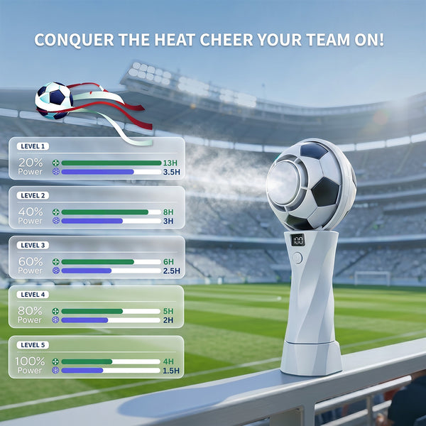 Portable Football Design Handheld Fan, USB Rechargeable Mini Fan, High-Velocity Portable USB Cooling Fan with Digital Display, Mini Soccer Desk Fan for Sports & Travel