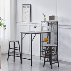 3pcs Bar Table and Stools Set, Kitchen Breakfast Bar Table and Chairs Set 2 with Cup Holder and Wine Rack, Bar Table Sets Furniture for Kitchen, Dining Room, Pub, Cafe