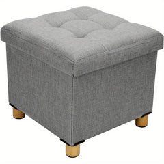 Folding Storage Ottoman Footstool with Lid Upholstered Ottoman Storage Box 38x38x32cm for Hallway Livingroom Bedroom Dark Grey