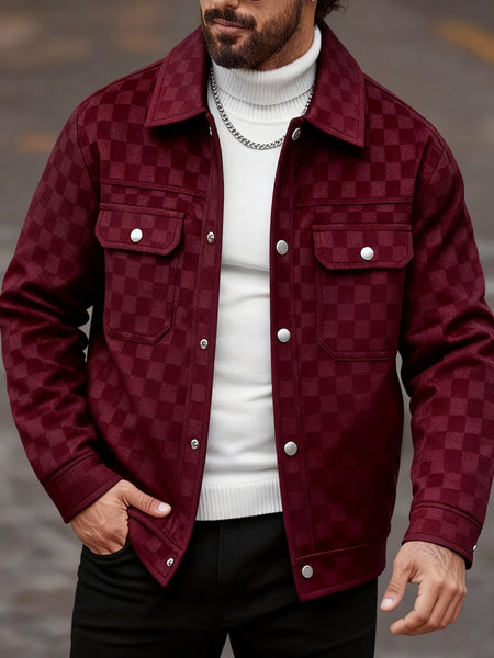Men's Collared Shirt Thin Jacket Coat Casual Versatile Trendy High-End Workwear Top Checkered Spring/Autumn Shirt Jacket No Lining