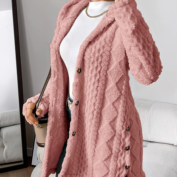 Autumn-Winter Warm Fashion Jacquard Plush Hooded Cardigan Coat