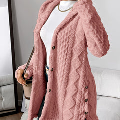 Autumn-Winter Warm Fashion Jacquard Plush Hooded Cardigan Coat