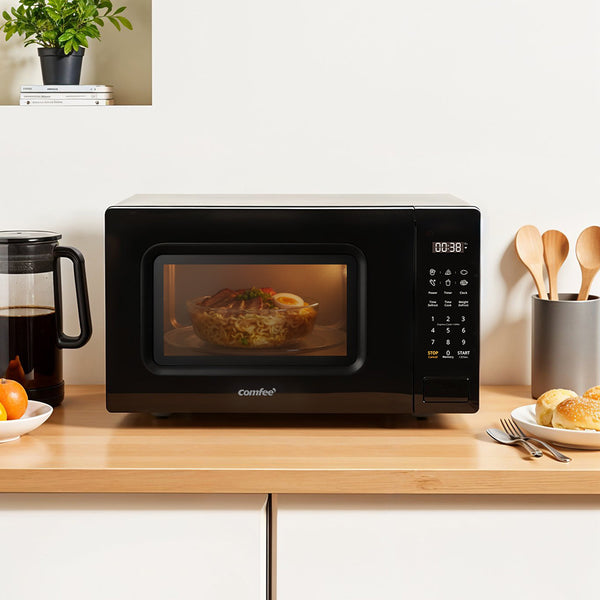 Midea COMFEE' 700W 20 Litre Digital Microwave Oven: Functional & Stylish for Any Kitchen, with 6 One-Touch Cooking Presets, Express Cook, 11 Power Levels, Defrost, Memory Function - Black