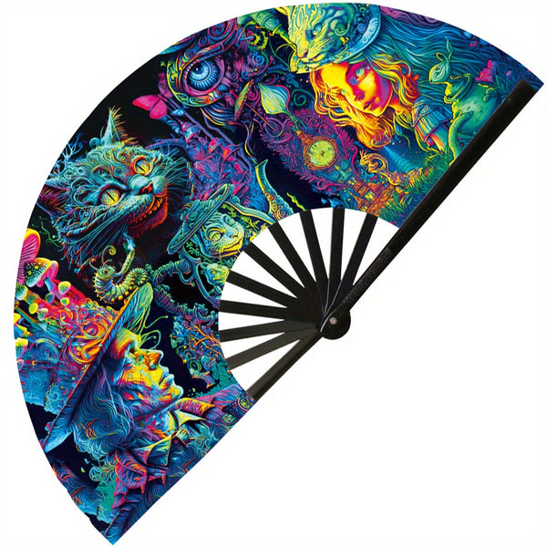 1pc Large Fluorescent Hand Folding , Large Folding Hand Rave  with Bag - Music Festival Essentials, Disco/ Carnival/ Neon/ Glow Party Decor