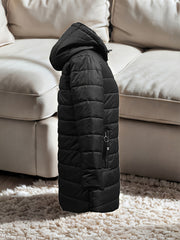 Women's Winter Fleece-Lined Hooded Jacket - Mid-Length Relaxed Fit Coat with Zipper Front, Long Sleeve Casual Outerwear for Cold Weather