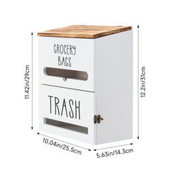 White/Black Two-Tier Wooden Trash Bag Storage Box Trash Bag Holder, Kitchen Plastic Wrap & Bag Organizer with Lid, Large Capacity Hanging Storage Container, Household Storage Accessories