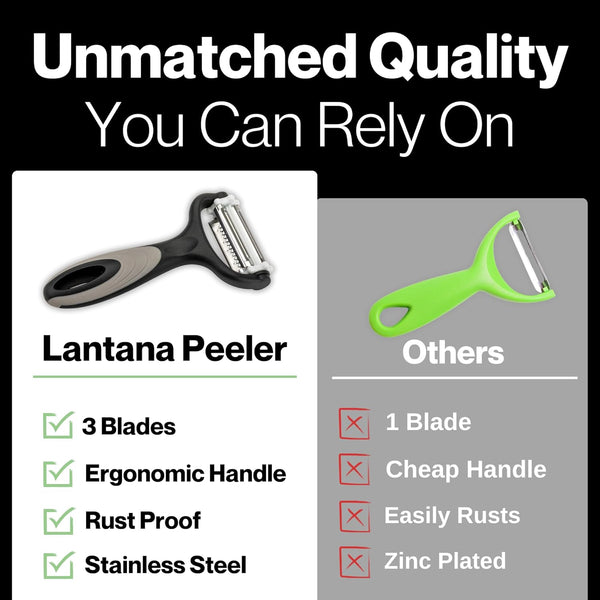 Lantana Potato Peeler + Micro-Serrated Veg Peeler + Julienne Slicer - 3 in 1 for Speed Peeling of Fruit & Vegetable - Black/Grey/Stainless Steel