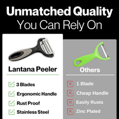 Lantana Potato Peeler + Micro-Serrated Veg Peeler + Julienne Slicer - 3 in 1 for Speed Peeling of Fruit & Vegetable - Black/Grey/Stainless Steel