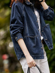 Women's Oversized Denim Jacket - 2025 New Style Collar & Chest Pocket, Youthful Age-Defying Fit, Casual to Dressy Coat for Jeans Blazer (Machine Washable, Spring/Fall Outerwear) - Versatile College to Workwear