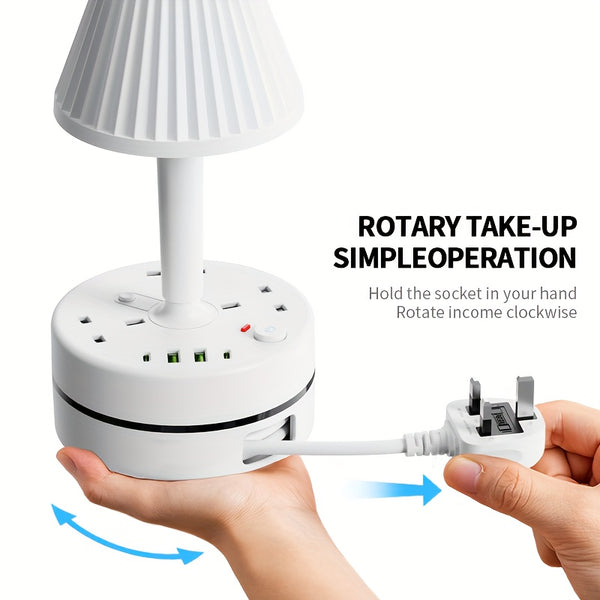 A 3-port Power Board/power Socket/power Strip with 2 USB-A And 2 USB-C Ports, Equipped with A Desk Lamp, Compatible with 220V-240V, Maximum Power 3250W, 13A, 1.8m Cable, Suitable for Home, Kitchen, Outdoor, Hotel, Office, Cruise Vacation