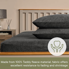 Brentfords Teddy Fleece Fitted Bed Sheet Plain Thermal Warm Soft Luxury Bedding, Charcoal Grey - Double