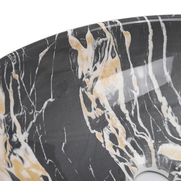 1pc Countertop Bathroom Sink, Black Marble Texture Oval Ceramic Wash Basin, Porcelain Ceramic Vessel Vanity Sink for Vanity Cabinet Cloakroom, Laundry Room, Bathroom, Washroom, 48x34x14cm