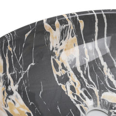 1pc Countertop Bathroom Sink, Black Marble Texture Oval Ceramic Wash Basin, Porcelain Ceramic Vessel Vanity Sink for Vanity Cabinet Cloakroom, Laundry Room, Bathroom, Washroom, 48x34x14cm