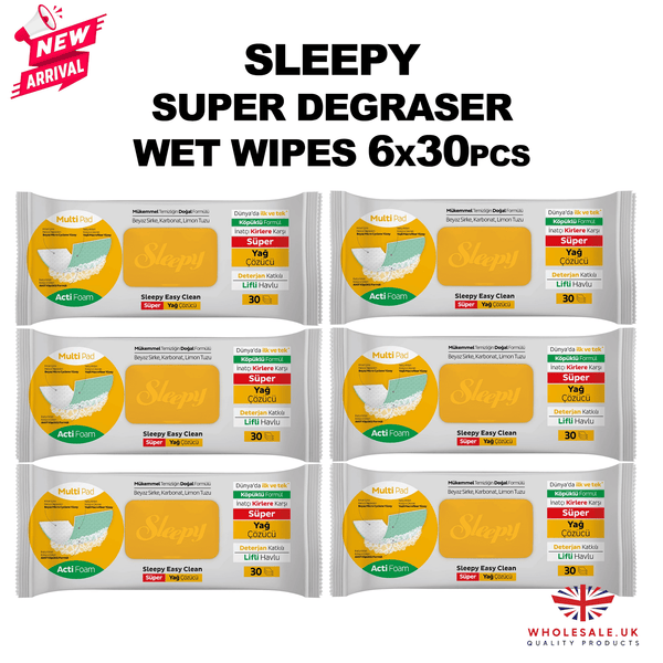 6 Pack Sleepy Easy Clean Descaling Wipes – 30pcs | Multi-Purpose Cleaning Wet Wipes with Natural Formula (Vinegar, Baking Soda, Citric Acid) | Removes Limescale, Soap Scum & Tough Stains (limescale remover)