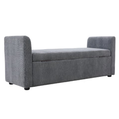 1pc Modern Grey Velvet Storage Ottoman Bench - Lift-Top Padded Seat with 2 Decorative Pillows | Multi-Functional Toy Chest & Shoe Organizer for Entryway, Living Room & Bedroom (Space-Saving Design)