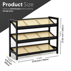 KEPLIN 2/3/4-Tier Bamboo and Rattan Shoe Rack Organizer – Durable, Easy Assembly – Compact Design for Entryway, Closet, or Hallway – Stylish and Functional Storage – Black and Natural