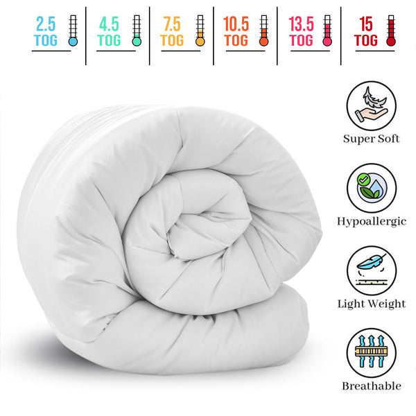 All Seasons Duvet – UK Made Corvin Material, Lightweight & Breathable Comforter, Ultra-Soft, 2.5, 4.5, 7.5, 10.5, 13.5, 15, 15 Tog, All Sizes Available