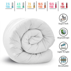 All Seasons Duvet – UK Made Corvin Material, Lightweight & Breathable Comforter, Ultra-Soft, 2.5, 4.5, 7.5, 10.5, 13.5, 15, 15 Tog, All Sizes Available
