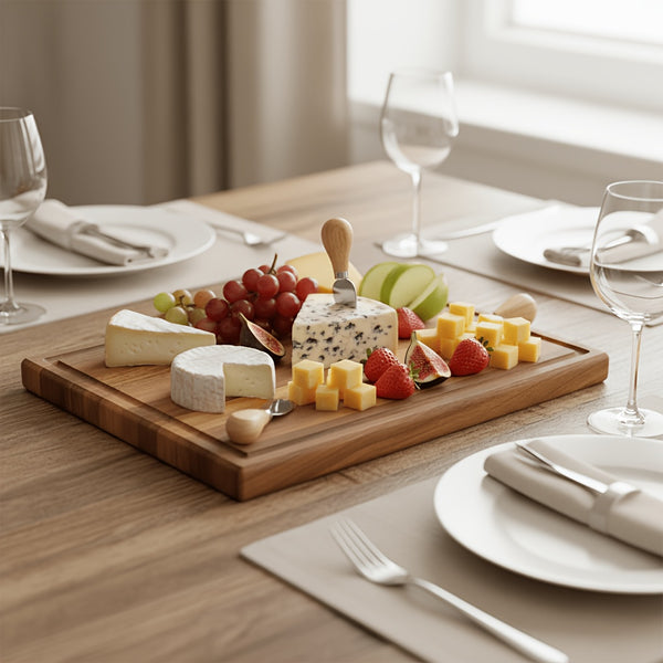 Acacia Wood Chopping Board Set of Four (Three Chopping Boards And One Stand); Thick, Solid Acacia Wood Chopping Boards, Suitable for Use in The Kitchen; Wooden Chopping Boards in Various Sizes; Wooden Chopping Boards for Kitchen Use