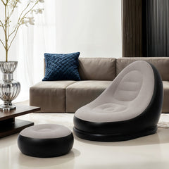 Beige Outdoor Inflatable Sofa Set, Foldable Inflatable Mattress with Footstool, Lazy Sofa, Portable Sofa Set, Made of PVC Material, with Foot Pump