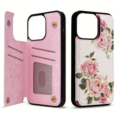 Phone Case - (2D)Phone Case - Wallet Case for Iphone 17 Promax/Pro/ Air, 16 Plus, 15, 14 Pro Max, 13, 12, 11And Galaxy.Featuring a Floral Design, a Back Flip Folio Made of Faux Leather, Designed for Women And Girls