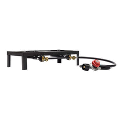 Portable Double Burner Outdoor Gas Stove Propane Cooker with Adjustable 0-10Psi Regulator Hose for Patio Camping, BBQ, Home