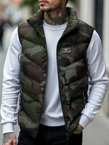 Men's Premium Camouflage Vest, Lightweight Warm Sleeveless Winter Jacket with Zippered Pockets and Stand-up Collar, Breathable Camo Outdoor for Hiking, Hunting, Camping, Fishing - Layered Clothing Style, Perfect as a Holiday Gift