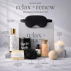 Gift Set with Wine Tumbler, Candle, Silk Sleep Mask, Bath Salts in Glass, Bath Bomb, Essential Oil, Bubble Bath Soap, Loofa and Soap Bar - Eye Catching and Unique Spa Bath Gift Set