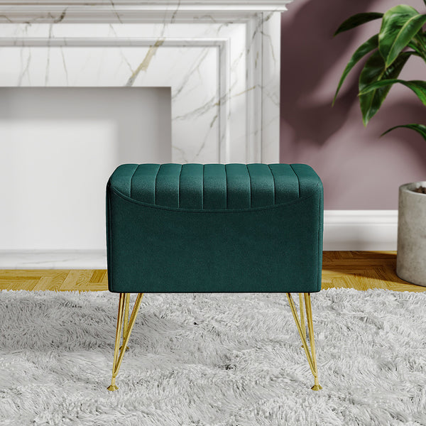 1pc Green Velvet Footstool Metal Legs Small Rectangle Ottoman No Storage for Makeup Room Bedroom Entryway Shoe Changing Stool Chair Foot Rest