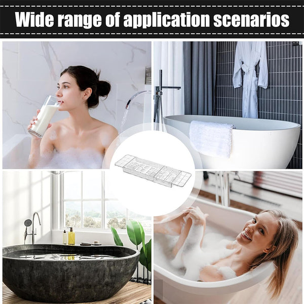 Bathroom Countertop Storage Rack, Practical Shelf, Expandable Bathtub Tray Adjustable Length Clear Bathtub Bridge Rack, Plastic Bath Shelf, Bathroom Accessories Storage, 56.5~80*18*4.5CM