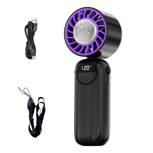 Rechargeable Handheld Cooling Fan, Portable Mini Fan with Stepless Speed Control & Smart LED Display, 3-in-1 Desktop/Neck-Hung Fan, USB Rechargeable, Quiet & Lightweight for Travel Office Outdoor