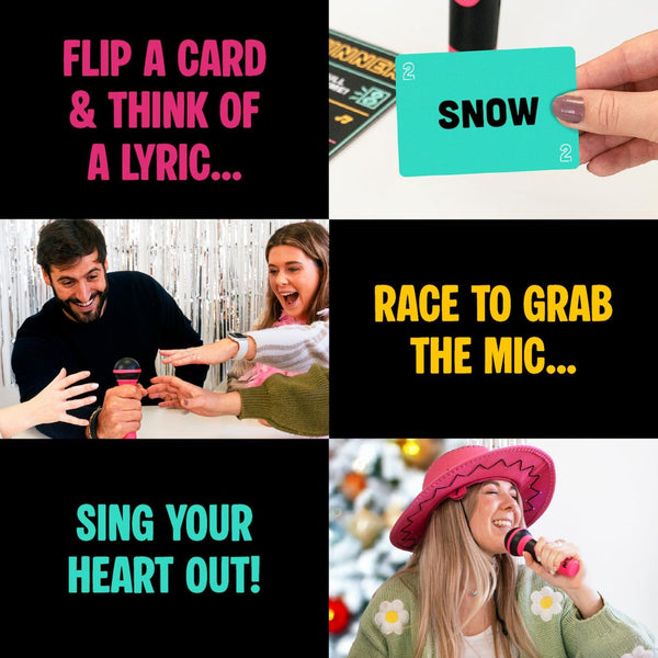 Lucky Egg Official Grab the Mic – Family Karaoke Game, 8+ Year Olds, 2-10 Players - Board Game for Bad Singers with 250 Lyrics (125 Cards) for Hilarious Nights & Birthday Party, Kids Gift