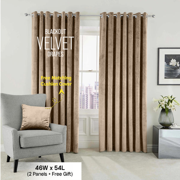 2pc Luxury Velvet Curtain Panels with Free Matching Velvet Cushion Cover – Thermal Insulated Grommet Top Drapes, Energy Saving Curtain Panels for Bedroom & Living Room Home Decor, Perfect Holiday Gift