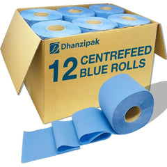 DHANZIPAK 12 x Pack Blue Centrefeed Rolls – 2-Ply, 46m Per Roll (200 Sheets) – 166mm Height – Super Absorbent & Strong Kitchen Roll – Ideal for Cleaning, Catering, Kitchens, Garages & Commercial Use