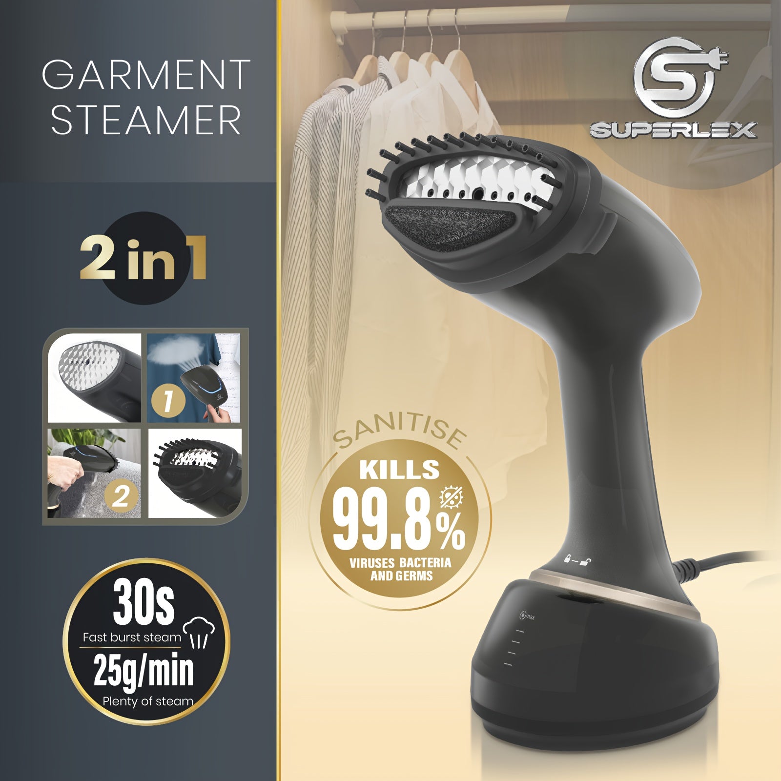 Handheld Steam Clothes Steamer - 1700W Handheld Garment Steamer For Clothes | Fast Heat-Up, Powerful Wrinkle Remover, Portable & Lightweight For Home And Travel, Safe For All Fabrics