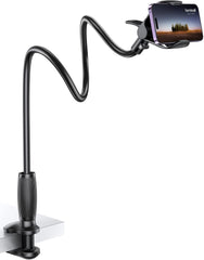 Lamicall Gooseneck Bed Phone Holder - [80 Mm Clamp Base] Universal Flexible Lazy Arm for Desk, 360 Overhead Phone Mount Clip for Iphone 16 15 14 13 12 11 Series, Xs XR, Samsung, 4-7” Cellphone - Black