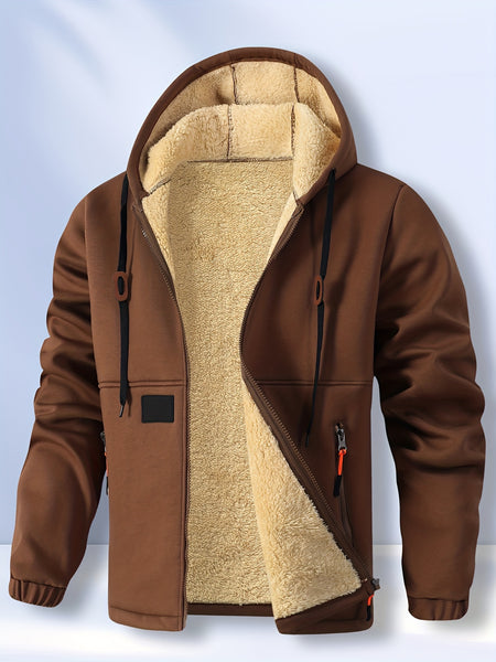 Men'S Cardigan Hooded Fleece Thickened Sweatshirt, Fashionable Fleece Warm Hoodie, Comfortable Loose Drawstring Hooded Sweatshirt, Autumn And Winter Men'S Clothing, Men'S Casual Hooded Sweatshirt with Zipper Pockets, Suitable for Winter And Autumn