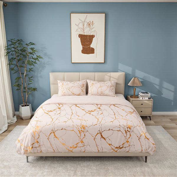 Solid Color Bronzing Stone Pattern Creative Fashion Design Bed Three-piece Set with 2 Pillowcases and 1 Duvet Cover, Soft and Comfortable, Suitable for Bedding in All Seasons, Camel, 135*200cm / 200*200cm / 220*230cm / 230*260cm