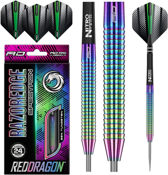 RED DRAGON Razor Edge Spectron - Tungsten Professional Steel Darts Set with Flights and Shafts - Available in 20G, 22G, 23G, 24G, 26G