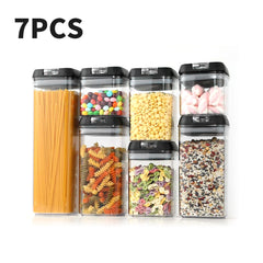 7pcs Sealed Candy Jars with Lids, Kitchen Food Storage Box Set, Stackable Pantry Organiser Jars for Cereal Flour, Sugar, Fridge Parts Kitchen Accessories