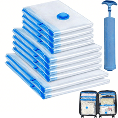 11pcs Vacuum Compression Storage Bags Set with Portable Hand Pump - Large + Medium + Small + Hand Pump - Suitable for Bedding, Clothes, Travel Essentials, Luggage Vacuum Seal Bags, Thickened Material, No Electricity Required