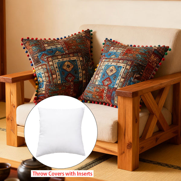 18x18 Inch Reversible Turkish Pattern Pillows (Set of 2 with Inserts) - Romantic Turkey Boho Floral Double Sided Design, Premium Polyester Cover & Fill, Decorative Accent Pillows for Sofa, Chair, Bedroom