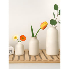 Set of 3 Small Ceramic Vases for Home Decor Table Centrepieces Rustic Farmhouse Style, Mini Decorative Vases (White)
